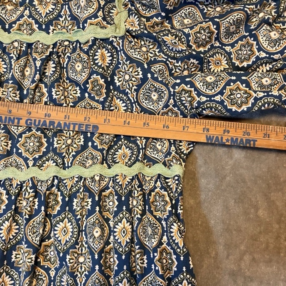JODIFL Blue and Cream Patterned Dress Milkmaid Puff Sleeve - Picture 5 of 9